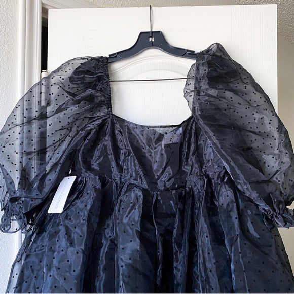Selkie Caviar French Puff Dress Midi Black Polka Dot Organza XL NWT - Picture 4 of 14